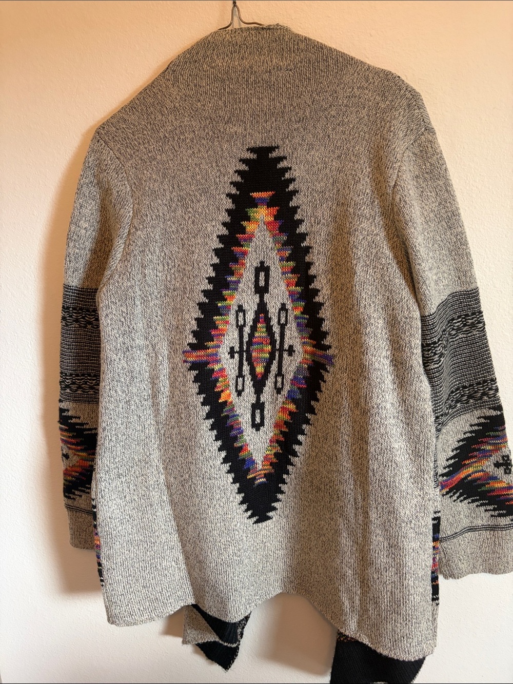 Signature Studio Gray Cardigan with Multicolor Aztec Back